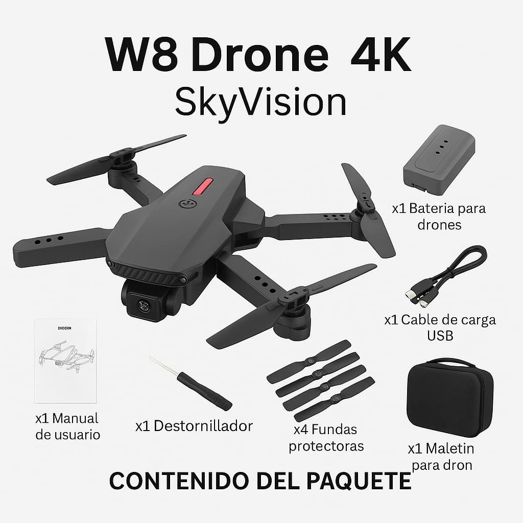 W8 Drone 4K® SkyVision CON IA+ ACCESORIOS GRATIS